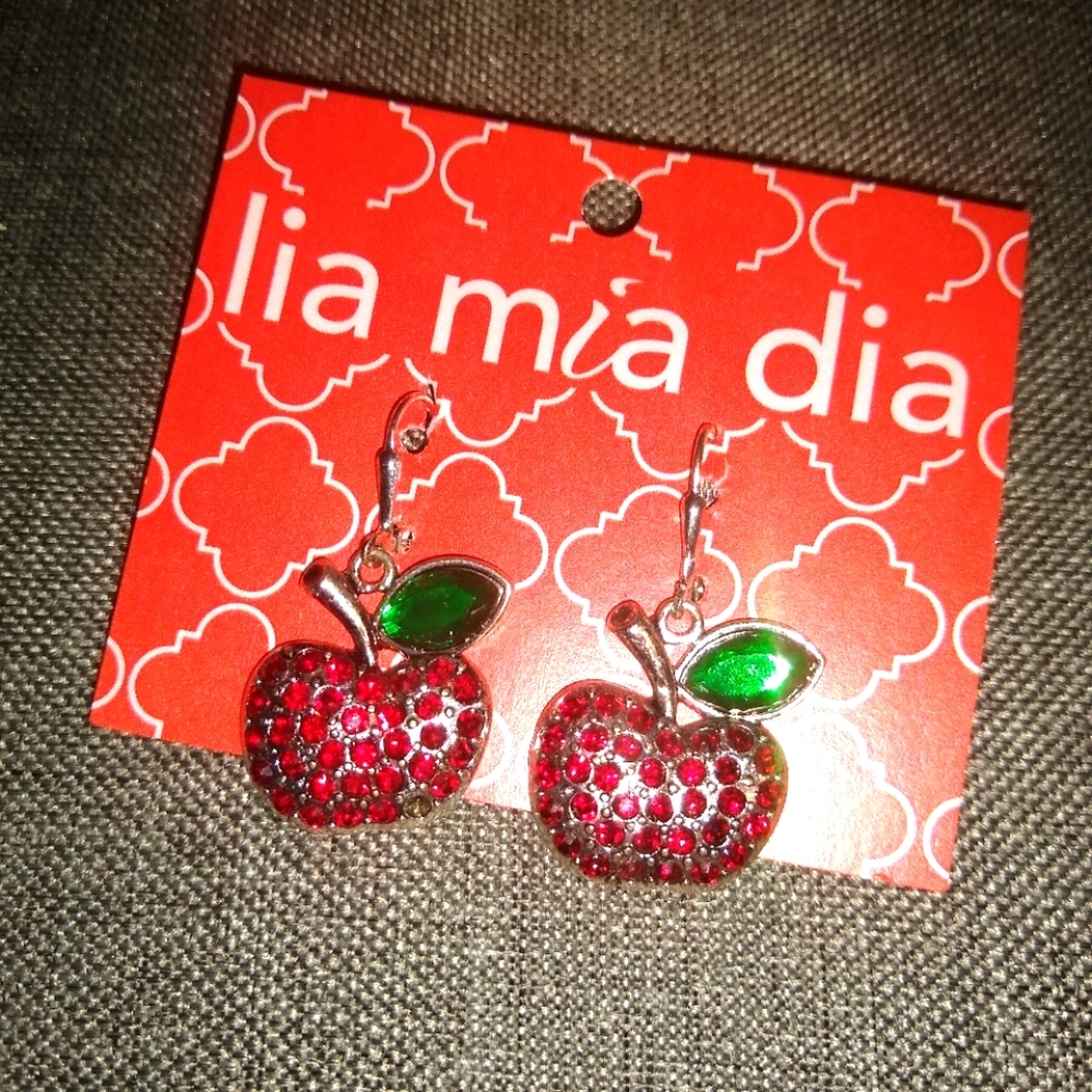 😻 3 for $15 ~ Red Apple Bling Dangle Earrings